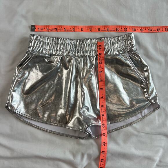 Women's Small Silver Rave Shorts Stretch Waist Festival Ready Puipkino - Picture 4 of 8